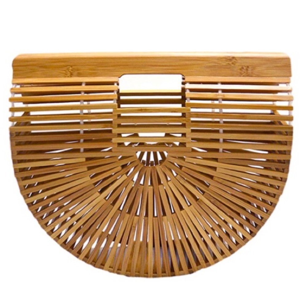 Miuco Woven Bamboo Arc Half Moon Bag
